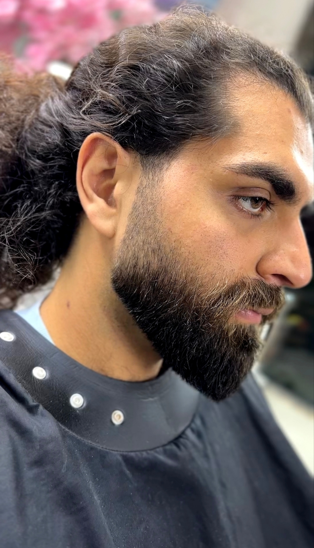 Beard trim side profile — clean beard shaping service